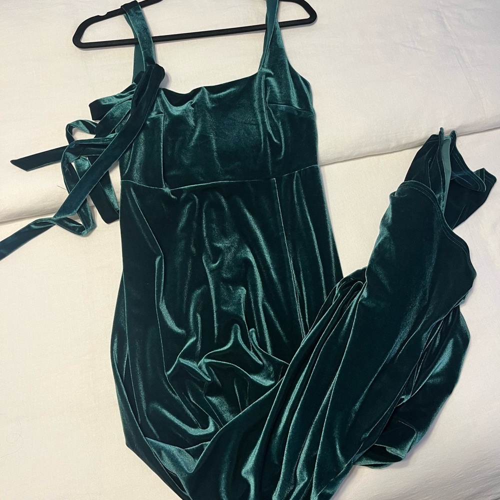 Birdy Grey Emeralde Green Velvet Square Neck Dress Size M